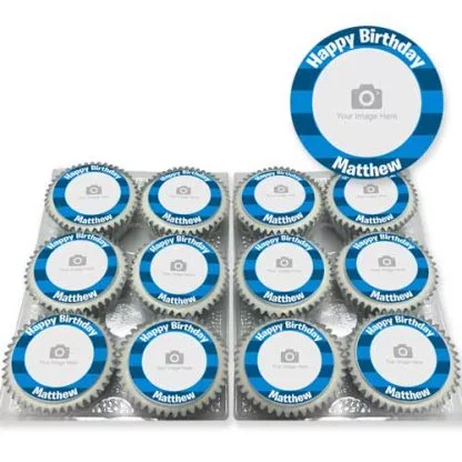 Blue Striped Photo Cupcakes