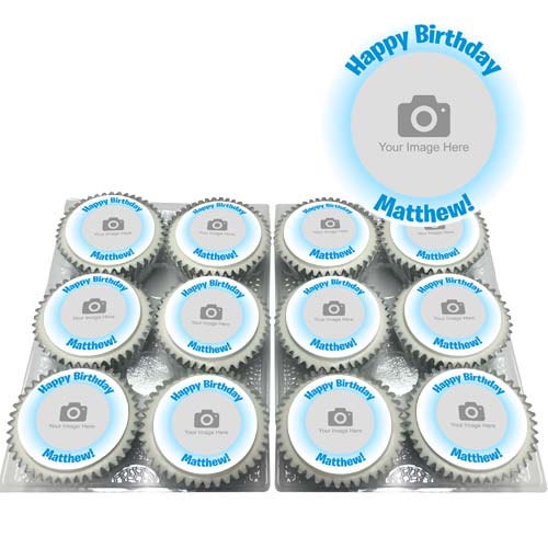 Blue Glow Photo Cupcakes Personalised