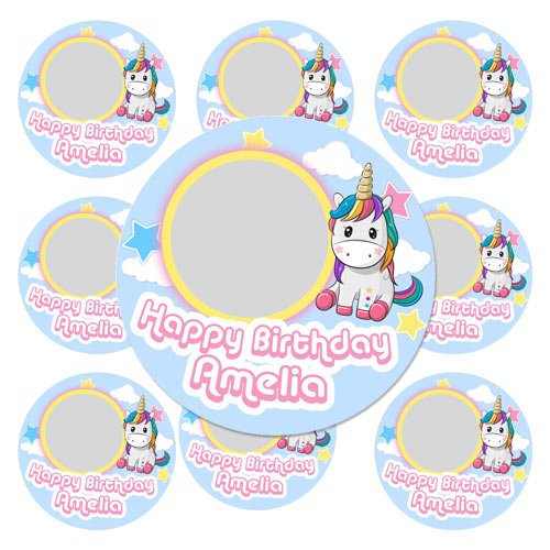 Unicorn icing cupcake toppers with your photo and text