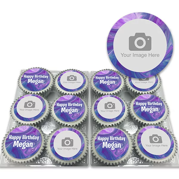 Purple Marble Photo Cupcakes Delivered