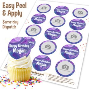 Purple Marble Photo Cupcakes Toppers Edible